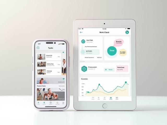Mockup de la aplicación de Norte Físico en un smartphone y una tablet, mostrando rutinas de ejercicio, gráficas de progreso y una interfaz de chat con el entrenador.