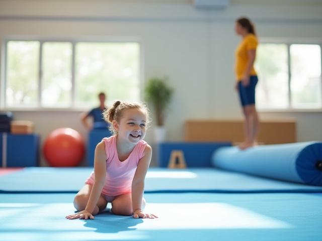 Niños y adultos practicando gimnasia con alegría